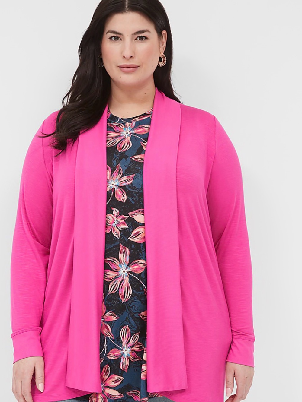 Lane Bryant Long Sleeve Rib-Trim Cardigan in 2X NWT in Hot Pink